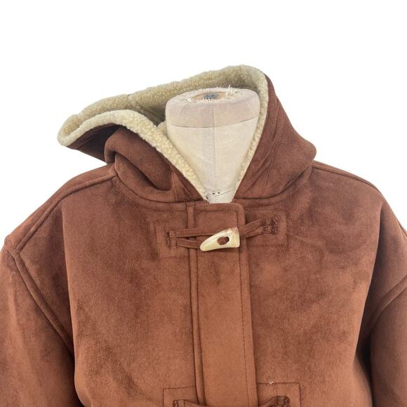 Ralph Lauren Brown Faux Suede Sherpa Toggle Coat Jacket Brown‎ Size Large - Picture 2 of 12